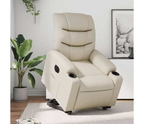 Sillón reclinable elevable eléctrico de cuero sintético crema