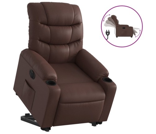 Sillón reclinable elevable eléctrico de cuero sintético marrón