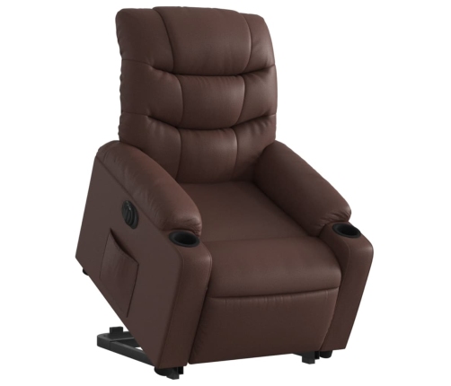 Sillón reclinable elevable eléctrico de cuero sintético marrón