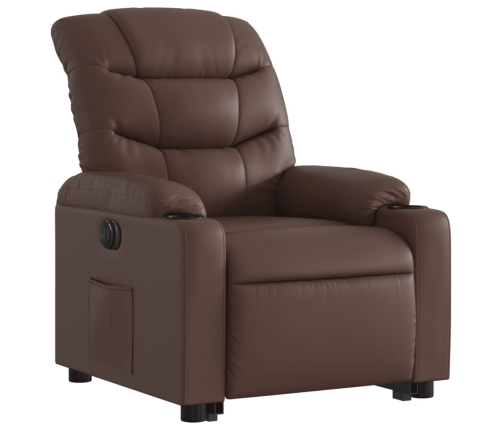 Sillón reclinable elevable eléctrico de cuero sintético marrón