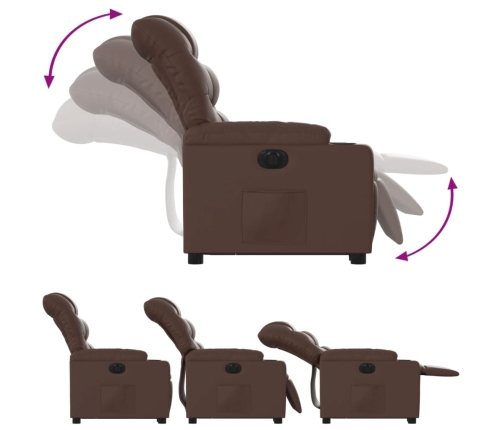 Sillón reclinable elevable eléctrico de cuero sintético marrón