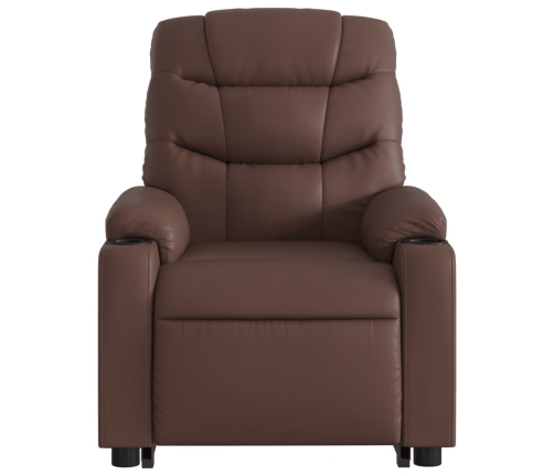 Sillón reclinable elevable eléctrico de cuero sintético marrón