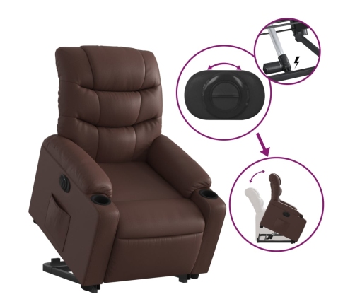 Sillón reclinable elevable eléctrico de cuero sintético marrón