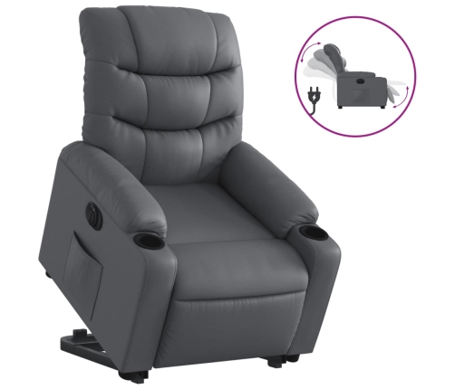 Sillón reclinable elevable eléctrico de cuero sintético gris