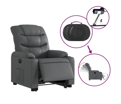 Sillón reclinable elevable eléctrico de cuero sintético gris