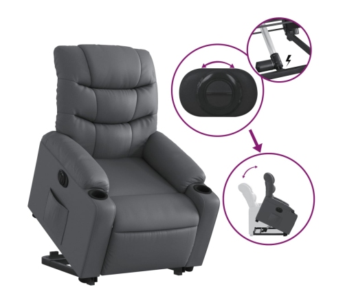 Sillón reclinable elevable eléctrico de cuero sintético gris