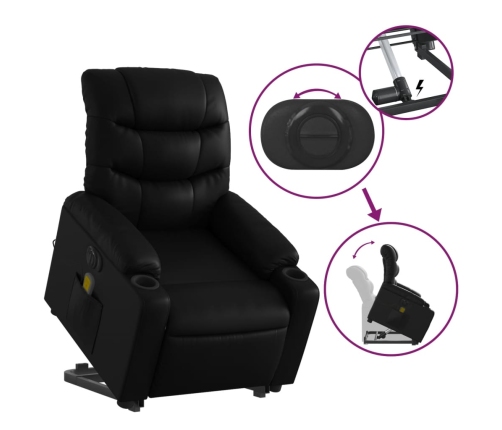 Sillón de masaje elevable eléctrico cuero sintético negro