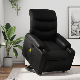 Sillón de masaje elevable eléctrico cuero sintético negro