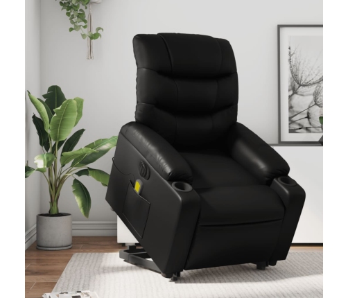 Sillón de masaje elevable eléctrico cuero sintético negro