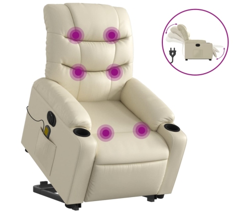 Sillón de masaje elevable eléctrico cuero sintético crema