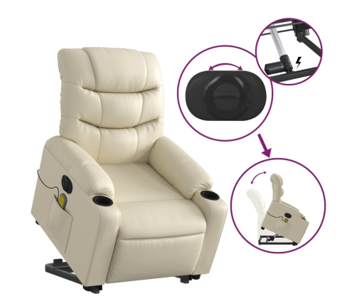 Sillón de masaje elevable eléctrico cuero sintético crema