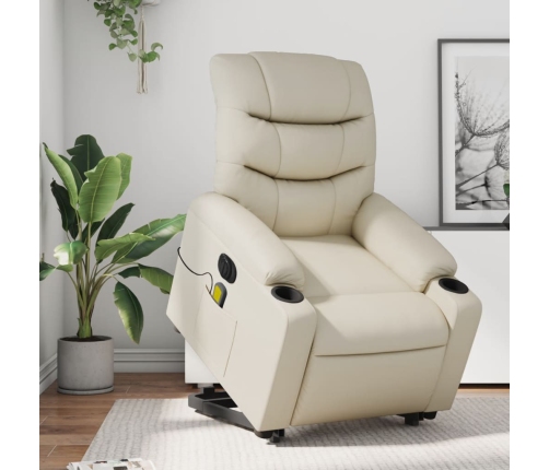 Sillón de masaje elevable eléctrico cuero sintético crema