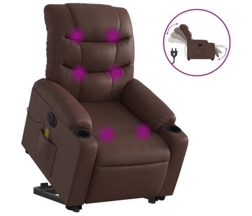 Sillón de masaje elevable eléctrico cuero sintético marrón