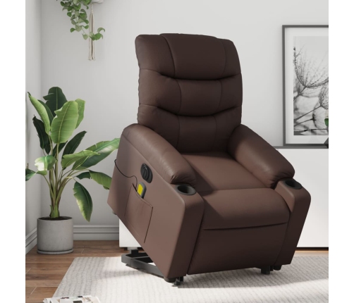 Sillón de masaje elevable eléctrico cuero sintético marrón