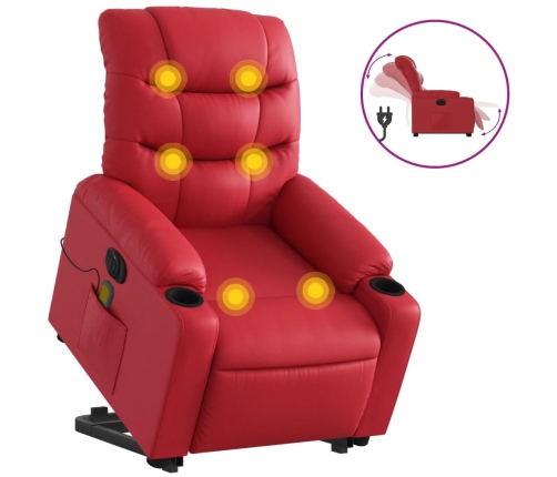 Sillón de majaje elevable eléctrico cuero artificial rojo