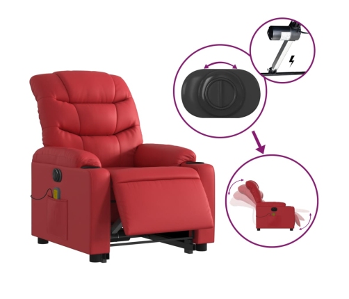 Sillón de majaje elevable eléctrico cuero artificial rojo