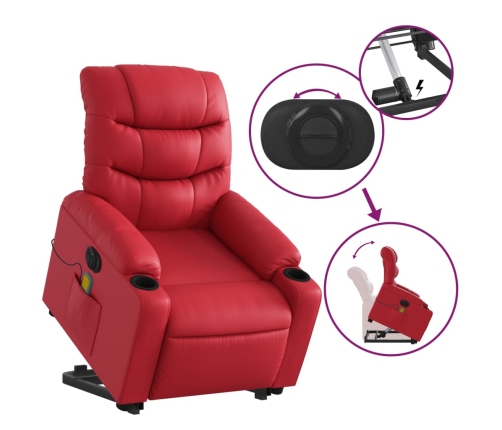 Sillón de majaje elevable eléctrico cuero artificial rojo