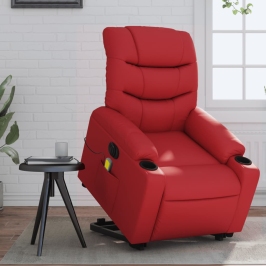 Sillón de majaje elevable eléctrico cuero artificial rojo