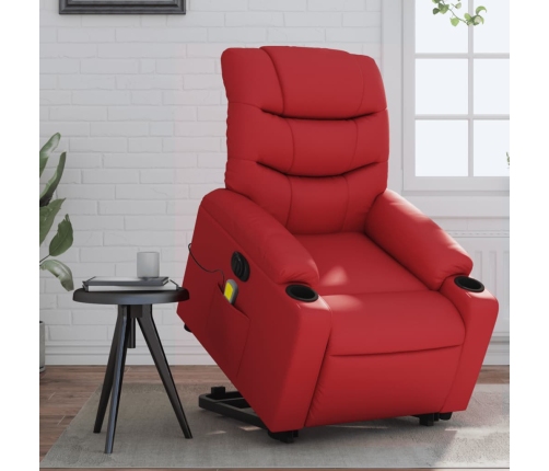 Sillón de majaje elevable eléctrico cuero artificial rojo