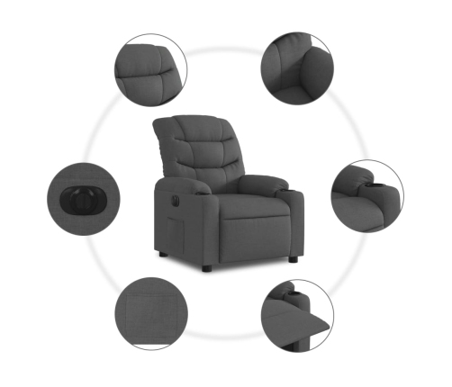 Sillón reclinable eléctrico de tela gris oscuro