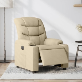 Sillón reclinable eléctrico de tela crema