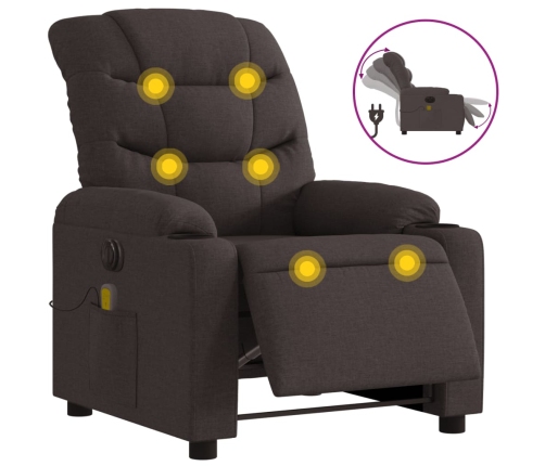 Sillón reclinable de masaje eléctrico tela marrón oscuro