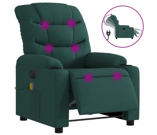 Sillón reclinable de masaje eléctrico tela verde oscuro