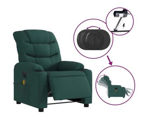 Sillón reclinable de masaje eléctrico tela verde oscuro