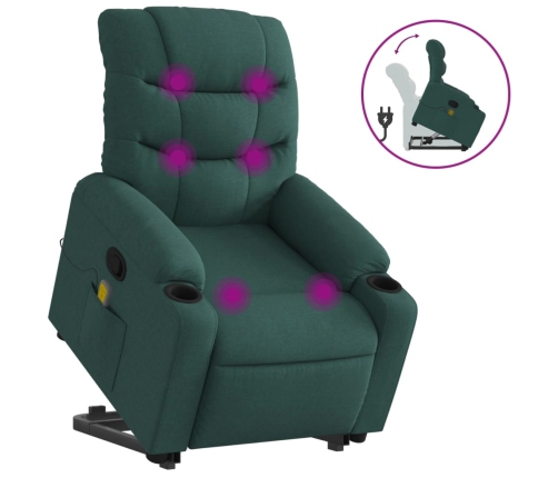 Silla de masaje reclinable de pie de tela verde oscura