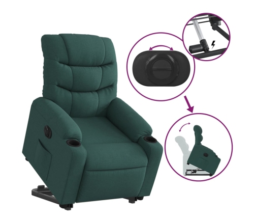 Sillón eléctrico reclinable elevable de tela verde oscuro