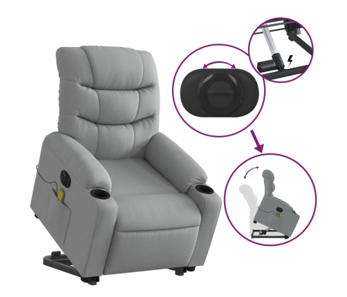 Sillón de masaje eléctrico reclinable elevable tela gris claro