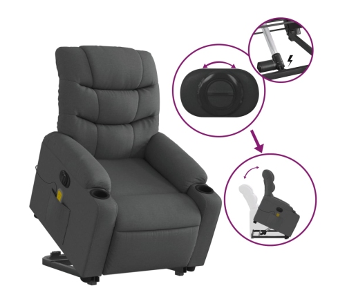 Sillón de masaje eléctrico reclinable elevable tela gris oscuro