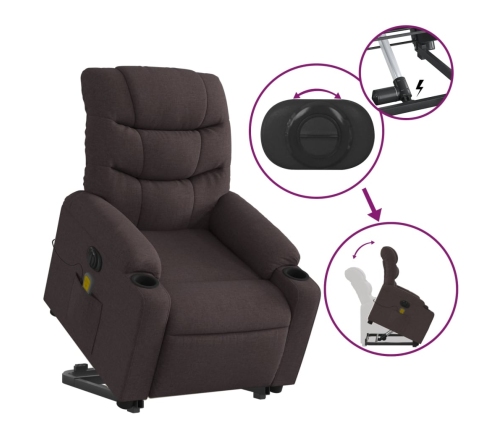 Sillón masaje eléctrico reclinable elevable tela marrón oscuro