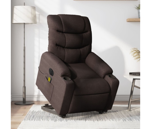 Sillón masaje eléctrico reclinable elevable tela marrón oscuro