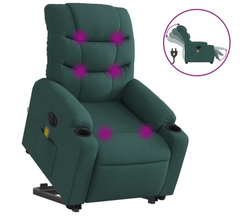 Sillón masaje eléctrico reclinable elevable tela verde oscuro