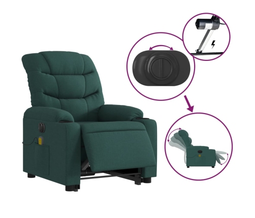 Sillón masaje eléctrico reclinable elevable tela verde oscuro