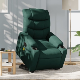 Sillón masaje eléctrico reclinable elevable tela verde oscuro