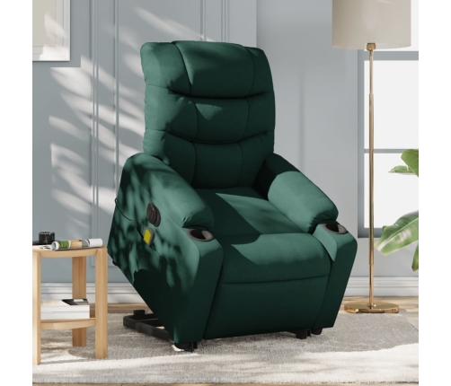 Sillón masaje eléctrico reclinable elevable tela verde oscuro