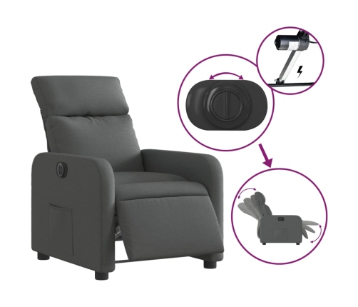 Sillón reclinable eléctrico de tela gris oscuro