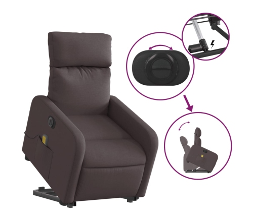 Sillón masaje eléctrico reclinable elevable tela marrón oscuro