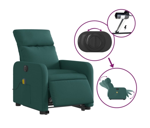 Sillón masaje eléctrico reclinable elevable tela verde oscuro