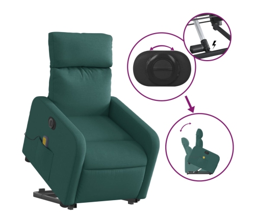 Sillón masaje eléctrico reclinable elevable tela verde oscuro