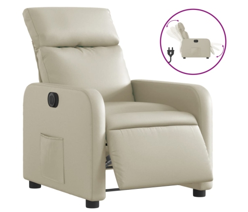 Sillón reclinable eléctrico de cuero sintético crema