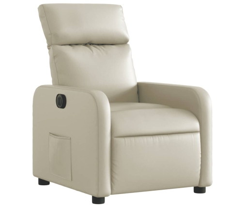 Sillón reclinable eléctrico de cuero sintético crema