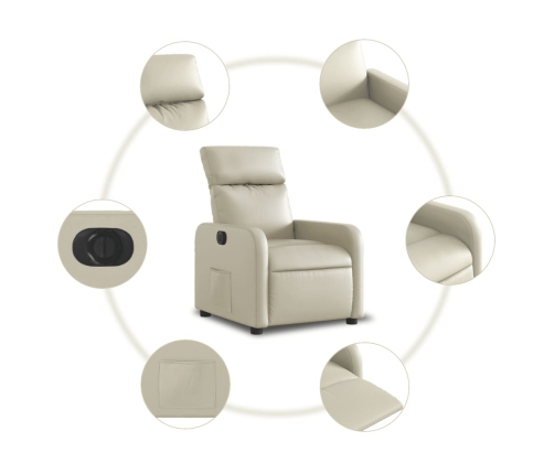 Sillón reclinable eléctrico de cuero sintético crema