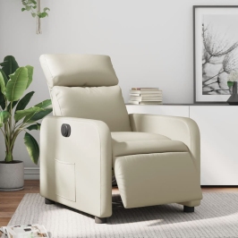 Sillón reclinable eléctrico de cuero sintético crema