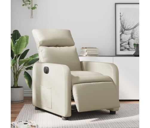 Sillón reclinable eléctrico de cuero sintético crema