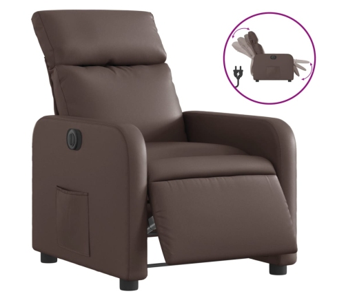 Sillón reclinable eléctrico de cuero sintético marrón