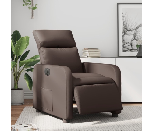 Sillón reclinable eléctrico de cuero sintético marrón