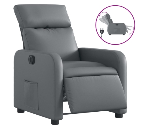 Sillón reclinable eléctrico de cuero sintético gris